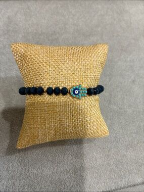 Evil Eye Hamsa Beaded Stretch Bracelet - Navy Blue - Protection Spiritual Gift